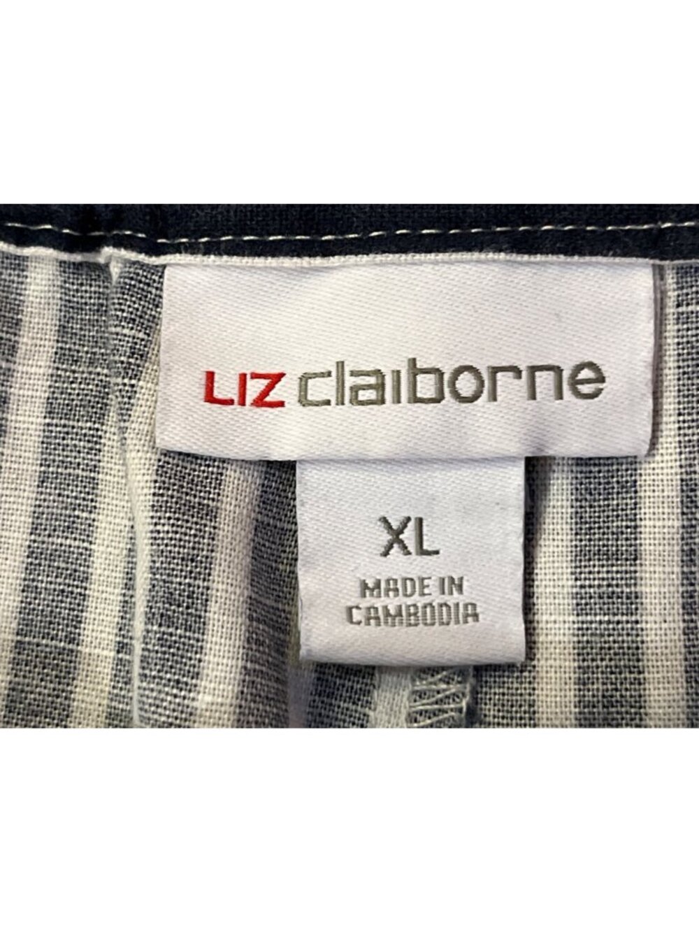 Liz Claiborne Cropped Pants Womens XL Navy White Stripe Linen Used - Picture 7 of 14